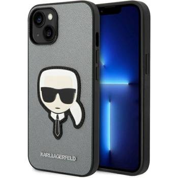 KARL LAGERFELD Кейс Karl Lagerfeld KLHCP14MSAPKHG за iPhone 14 Plus 6.7" сребрист / сребрист, твърд, Saffiano Karl`s Head Patch (KF001186-0)