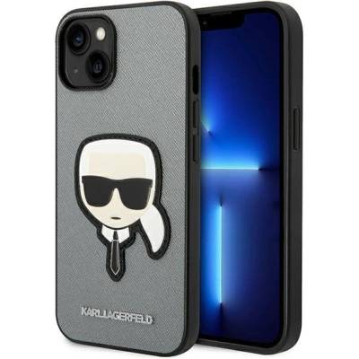 KARL LAGERFELD Кейс Karl Lagerfeld KLHCP14MSAPKHG за iPhone 14 Plus 6.7" сребрист / сребрист, твърд, Saffiano Karl`s Head Patch (KF001186-0)