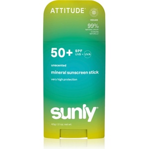 ATTITUDE Sunly Mineral Sunscreen Stick SPF 50+ минерален защитен крем за лице и тяло в стик без парфюм 60 гр