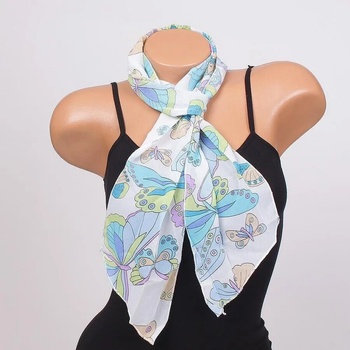 Image 1 of Моден аксесоар в бяло със сини пеперуди