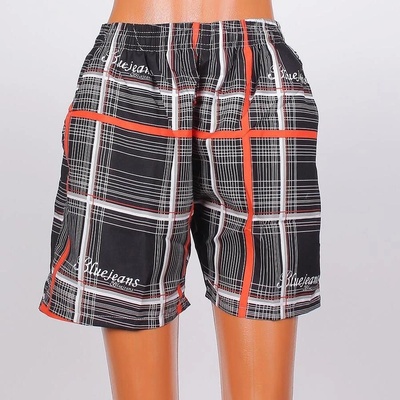 Мъжки шорти с кариран десен в черно, сиво и оранжево