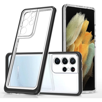 HQWear Прозрачен кейс 3в1 за Samsung Galaxy S21 Ultra 5G с гел рамка, черен (KXG0029936)