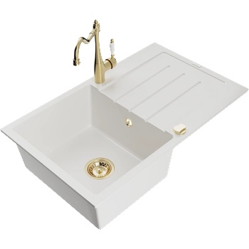 Mexen Bruno гранитна мивка с 1 камера и отцедник и кухненски смесител Carla, бял - 6513-20-670700-50 (6513-20-670700-50)