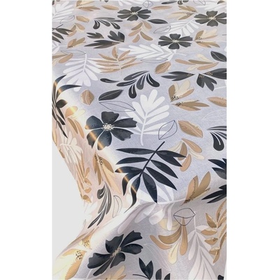 Ubrus PVC MIS492, metráž, 20 m x 140 cm, listy kapradí s květy, IMPOL TRADE