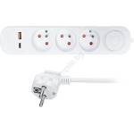 Solight PP113PD20 - Разклонител с ключ, 3 гнезда и USB A+C за зареждане, 5 м (SL1770)