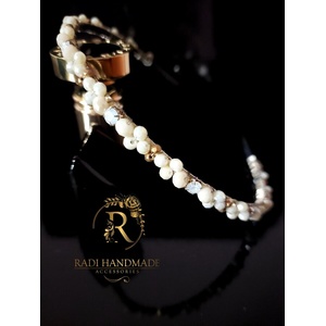 Radi handmade Официална диадема с камъни, екрю и златисти кристали (563)