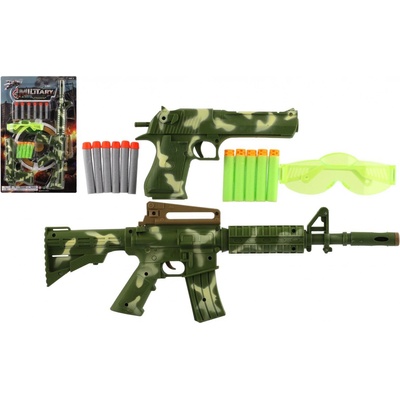 Teddies pištoľ puška 2ks plast + penové náboje 11ks + okuliare na karte 30x46x4cm