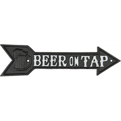Delší kovová cedule ve tvaru šipky Beer on Tap - 32*1*8 cm - Clayre & Eef