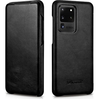 ICARER Калъф от Естествена Кожа за SAMSUNG S20 Ultra, iCarer Vintage Book Leather Case, Черен (RS992008-BK)