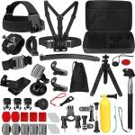 Techsuit - Комплект аксесоари CamQuest 50in1 (SA50) - за GoPro Hero, SJCAM, екшън камери, с калъф за носене - Черен
