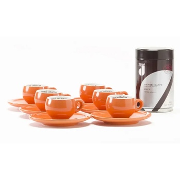 Danesi La Forma Sprint Gift Pack - Dark's Cassette Kava 250g + 6 чаши за еспресо и 6 чинийки - портокал