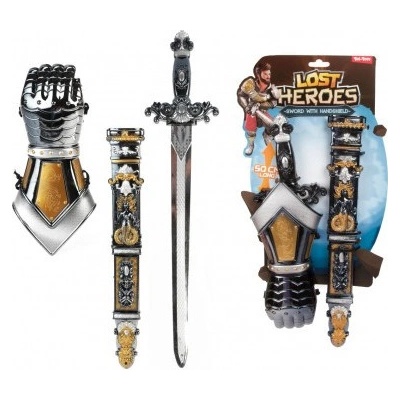 Teddies Rytířská sada plast meč 50cm s pozdrem, chránič na ruku 3ks na kartě