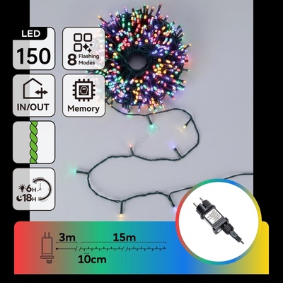 Aigostar - LED външна коледна гирлянда, 150 LED диода, 8 функции, 18 м, IP44, многоцветна (AI2480)