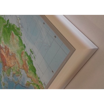 Georelief Svět - plastická mapa 80x60 cm Varianta: mapa v dřevěném rámu, Provedení: Pinos bílý