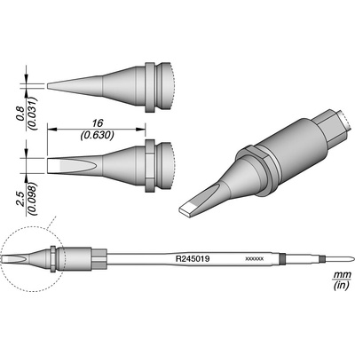 JBC R245019 – pájecí hrot ve tvaru dláta 2,5 × 0,8 mm