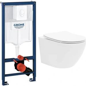 Rune Комплект казанче за вграждане Grohe Rapid SL за тоалетна чиния с бял бутон Skate Air, плюс бяла тоалетна чиния Rune Ivaldi с капак softclose (38722001+5940541330400)