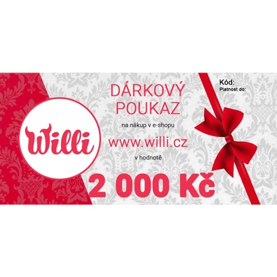 Willi Dárkový poukaz na nákup v e-shopu willi.cz v hodnotě 2 000 Kč