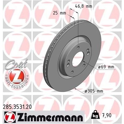 Brzdový kotúč (cena za 1ks) ZIMMERMANN 285.3531.20