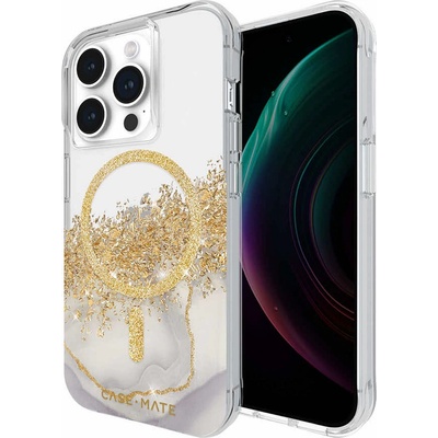 Case-Mate Karat Marble MagSafe Case - дизайнерски удароустойчив кейс със златни нишки и MagSafe за iPhone 15 Pro (прозрачен)