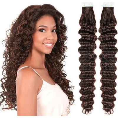 Vlasy pro metodu Pu Extension / TapeX / Tape Hair / Tape IN 60cm kučeravé - tmavo hnedé