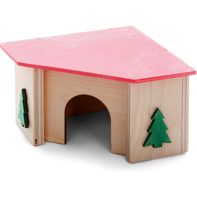 JK ANIMALS Dřevěný domek se stromky pro křečky 11 x 11 x 7 cm