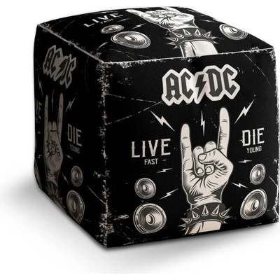 Sablio Taburet Kocka ACDC Live fast, die young: 40x40x40 cm