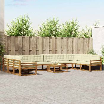 vidaXL Комплект дивани за открито 11 pcs Натурален и Крема (3368273)
