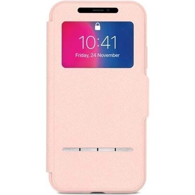 Moshi SenseCover Case - полиуретанов калъф, тип портфейл за iPhone XS, iPhone X (розов)