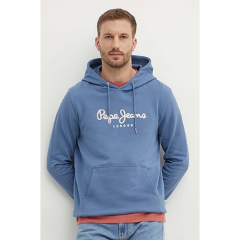 Pepe Jeans Памучен суичър Pepe Jeans SAUL HOODIE в синьо с качулка с принт PM582695 (PM582695)