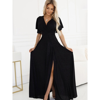 Numoco Черна дамска блестяща дълга рокля с ръкави и деколте Numoco numoco | Cheren | ЖЕНИ | S