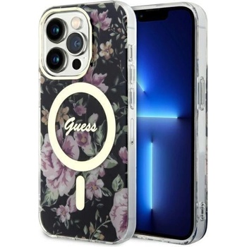 GUESS Кейс Guess GUHMP14LHCFWSK за iPhone 14 Pro 6.1", черен / черен, твърд, Flower MagSafe (GUE002726-0)