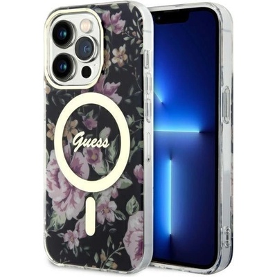 GUESS Кейс Guess GUHMP14LHCFWSK за iPhone 14 Pro 6.1", черен / черен, твърд, Flower MagSafe (GUE002726-0)
