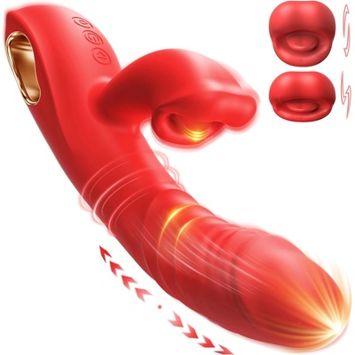 SuperLove 4in1 Licking & Biting Thrusting Rabbit Vibrator Red