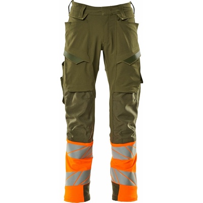 MASCOT ACCELERATE SAFE 19179-511-3314 Reflexné bezpečnostné nohavice HI-VIS reflexná oranžová / machovo zelená, klasická veľkosť