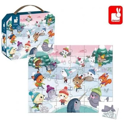 Janod - Детски пъзел в куфарче - Снежно парти - 36 части (J02647)