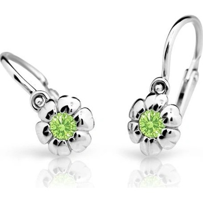 Danfil dětské náušnice kytičky C2151 z bílého zlata s kamínkem Peridot Green zapínání brizura