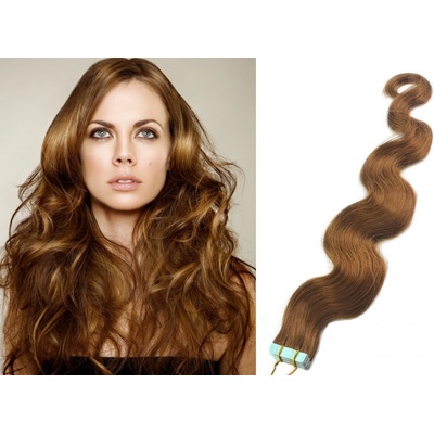 Vlasy pro metodu Pu Extension / TapeX / Tape Hair / Tape IN 60cm vlnité - svetlo hnedé