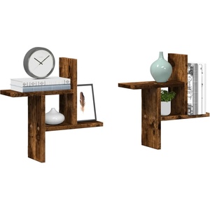 vidaXL Стенни рафтове, 2 бр, опушен дъб, 38x12x38 см, инженерно дърво (853249)