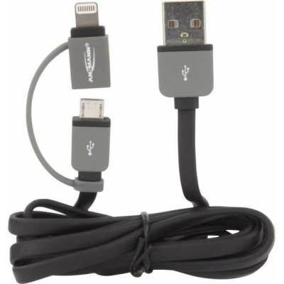 Ansmann 1700-0037 USB-A - microUSB + Lightning 1m šedý