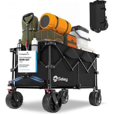 Sekey XXL Plus handcart foldable with brakes 200L 200KG load capacity, extra wide tires all terrain handcart, patented foldable from four directions, - FW21