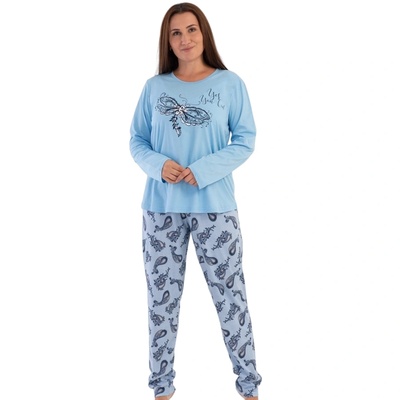 Дамска макси пижама в синьо с дълъг ръкав
