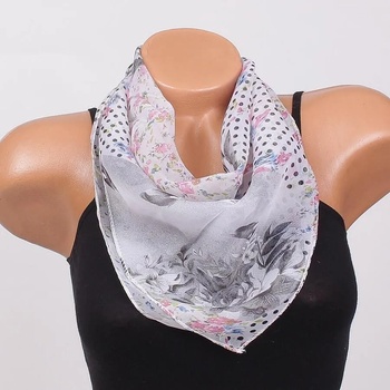 Image 1 of Бяло фишу с десен на цветя и точки