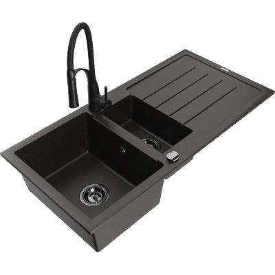 Mexen Andres Гранитна мивка с 1, 5 камери с отцедник и кухненски смесител Aster, черен/златен металик - 6515-75-73450-70-B (6515-75-73450-70-B)