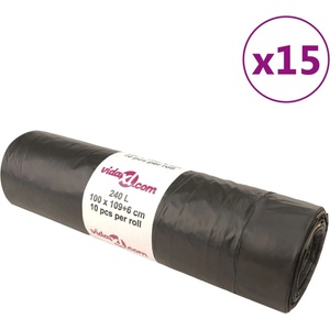 vidaXL Торбички за боклук с връзки 150 бр черни 240 л (155345)