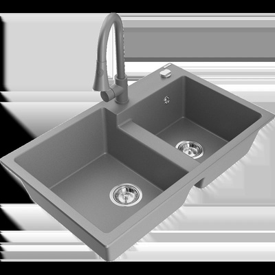 Tomas гранитна мивка с 2 камери с кухненски смесител Elia, сив - 6516-71-670101-71 (6516-71-670101-71)