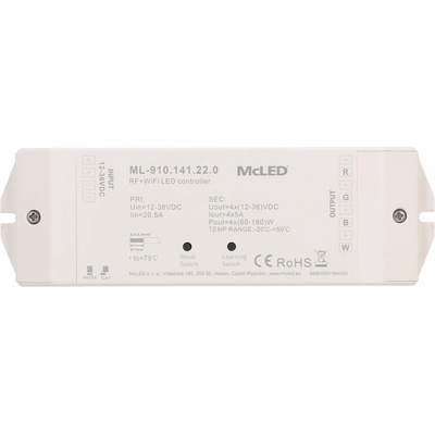 MCLED Přijímač RF a WIFI řízení jasu, CCT,RGBW 4 kanály 4x5A, 12-36V IP20 ML-910.141.22.0