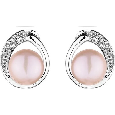 Swan Сребърни обици със сладководни розови перли и цирконий SE0029P Swan