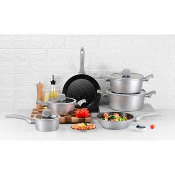 Royalty Line Комплект тенджери и тигани Royalty Line T010-Silver, 10 части, Мраморно покритие, Индукция, Сребрист