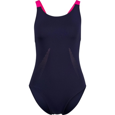 Speedo Дамски бански костюм Speedo Women's Solid Boom Leaderback One Piece Swimsuit - Peacoat/Margarita Pink - размер 36 (EU) (150-6099-0212)
