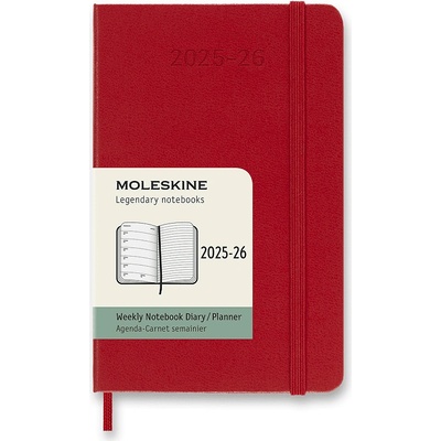 Moleskine A6 týdenní 2025-26 červený